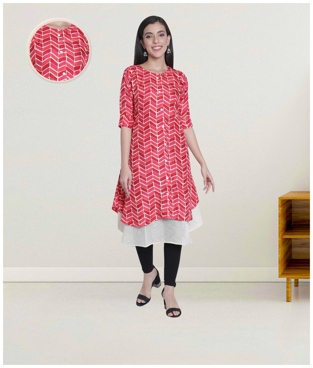 

FABCLUB Women Pink Geometric Layered Kurta