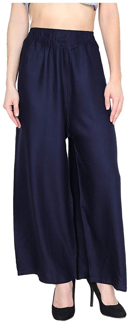 

FABCLUB Navy Blue Solid Wide Leg Palazzo