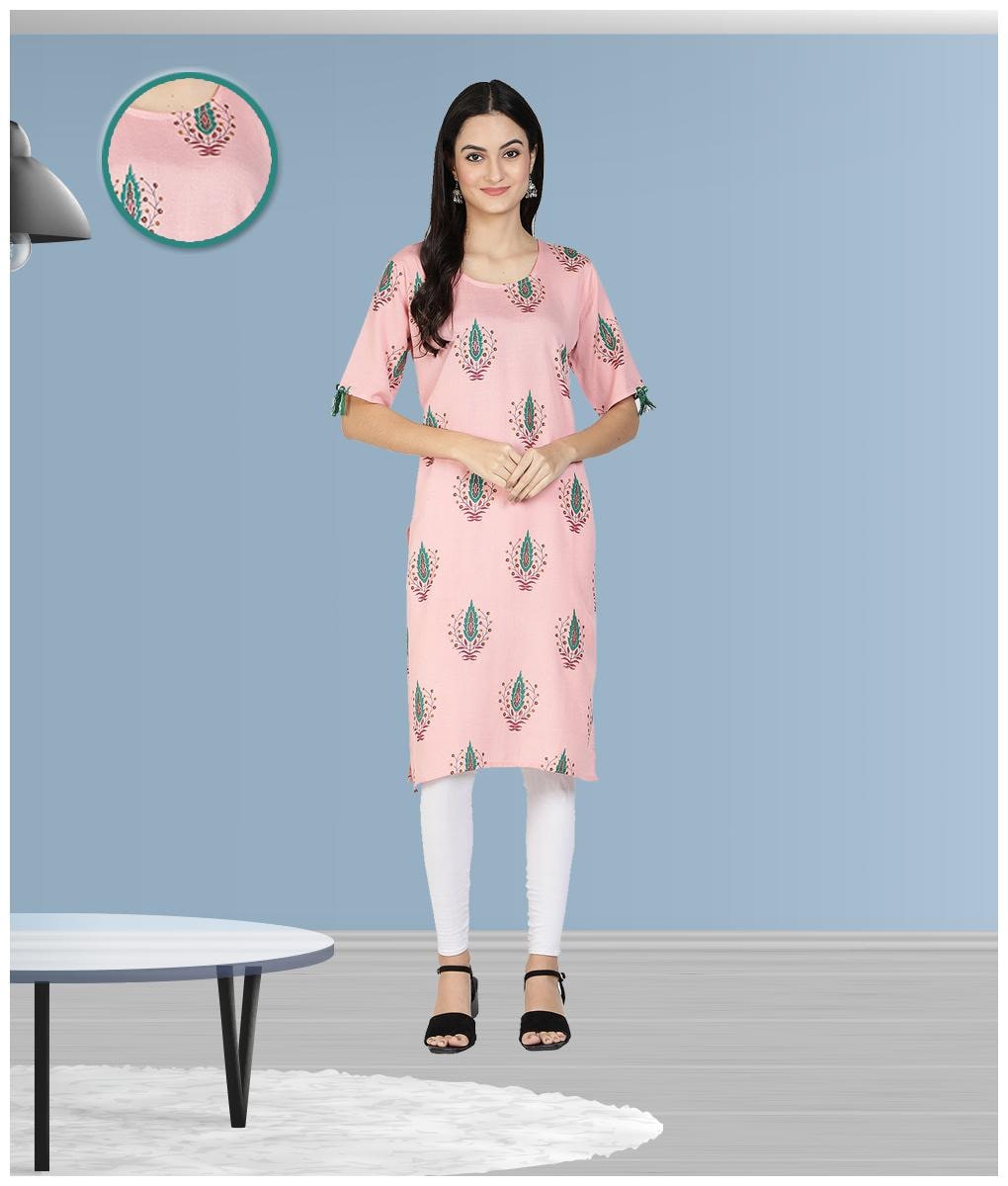 

FABCLUB Women Pink Printed Straight Kurta