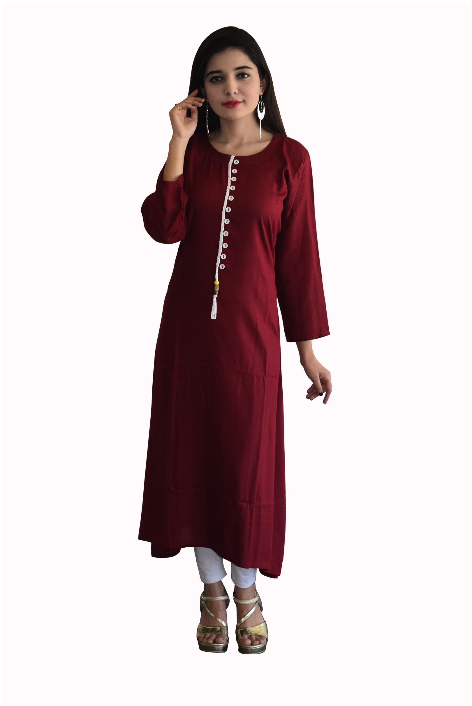

FABCLUB Women Maroon Solid Assymetrical Kurta