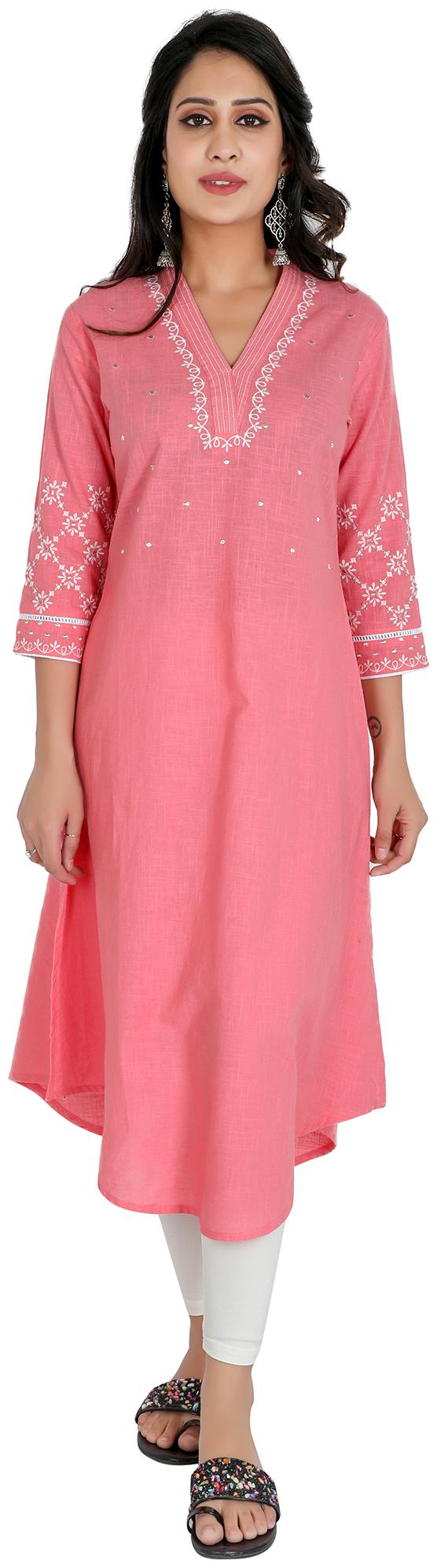 

FABGLOBAL Women Pink Embroidered Straight Kurta