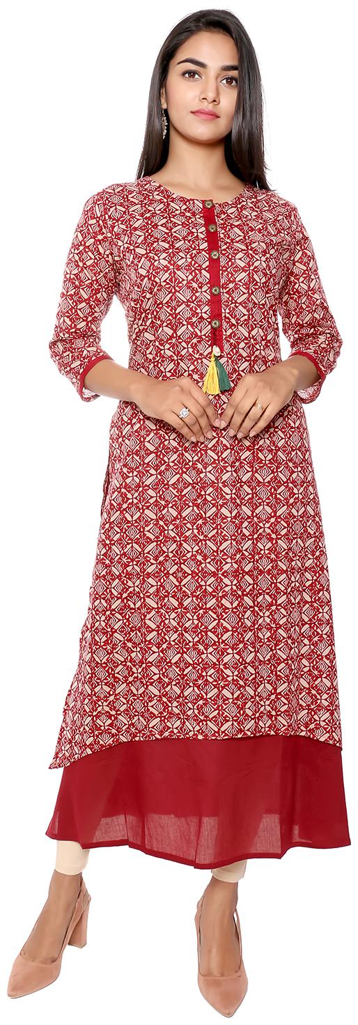 

FABGLOBAL Women Maroon Printed Straight Kurta
