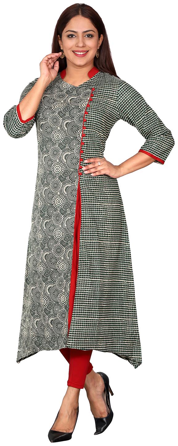 

FABGLOBAL Women Green Printed Straight Kurta