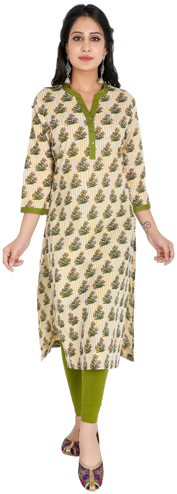 

FABGLOBAL Women Yellow Floral Straight Kurta