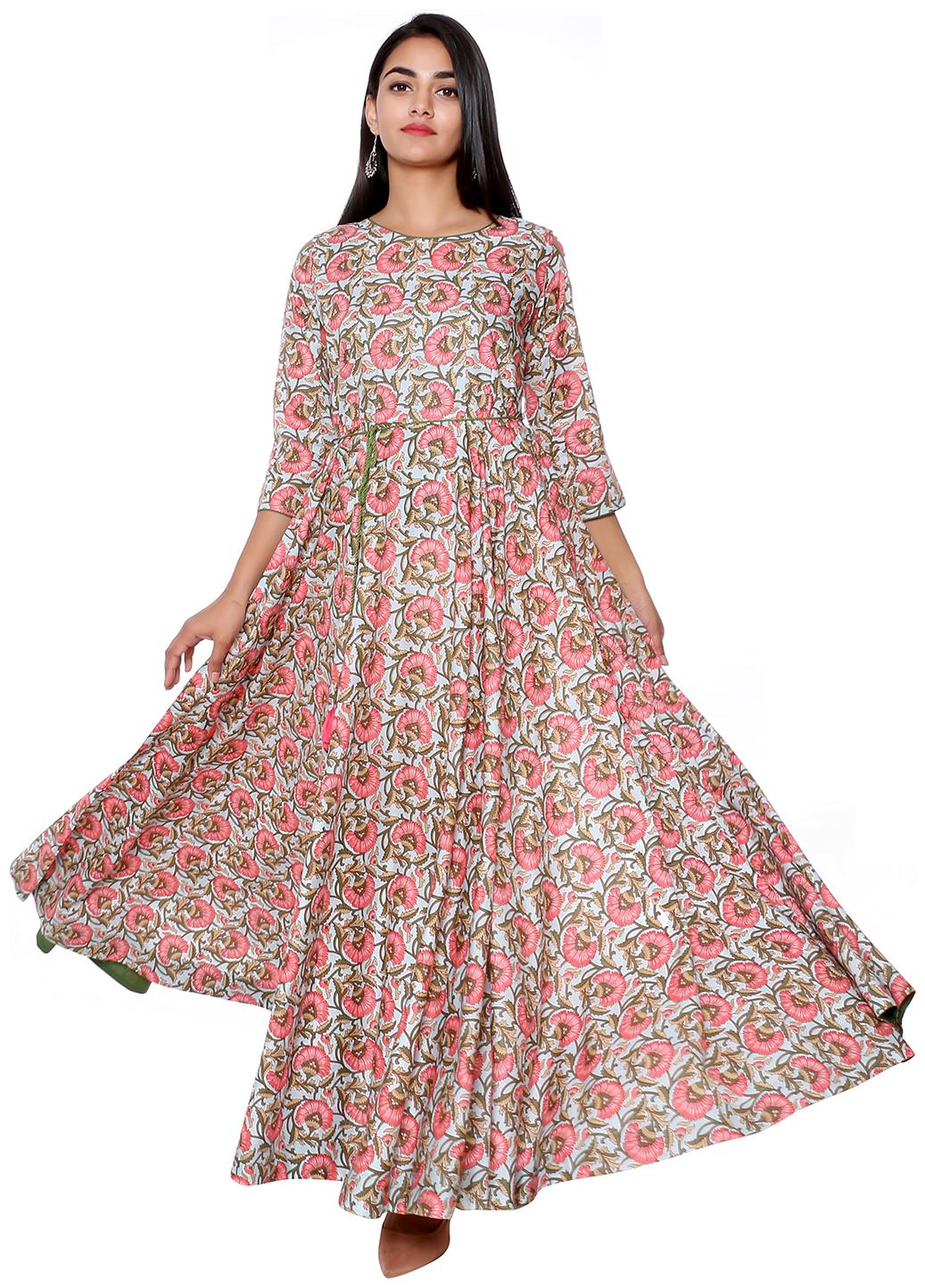 

FABGLOBAL Pink Turquoise Floral A-line dress