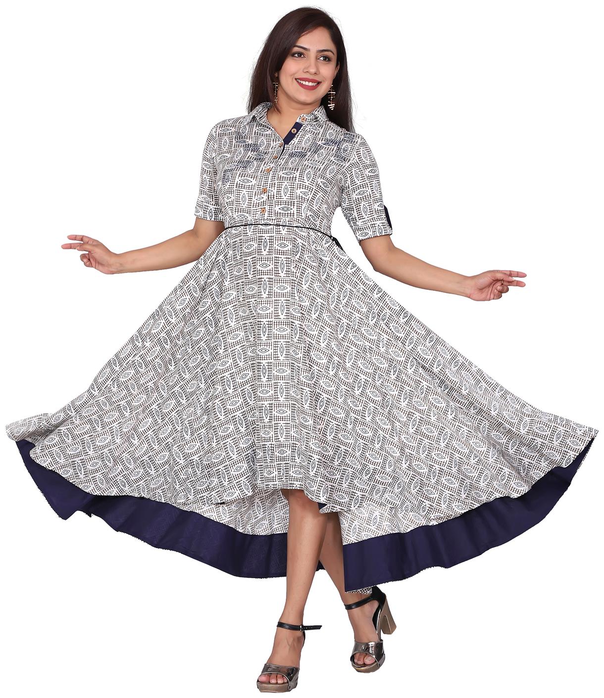 

FABGLOBAL Navy Printed A-line dress