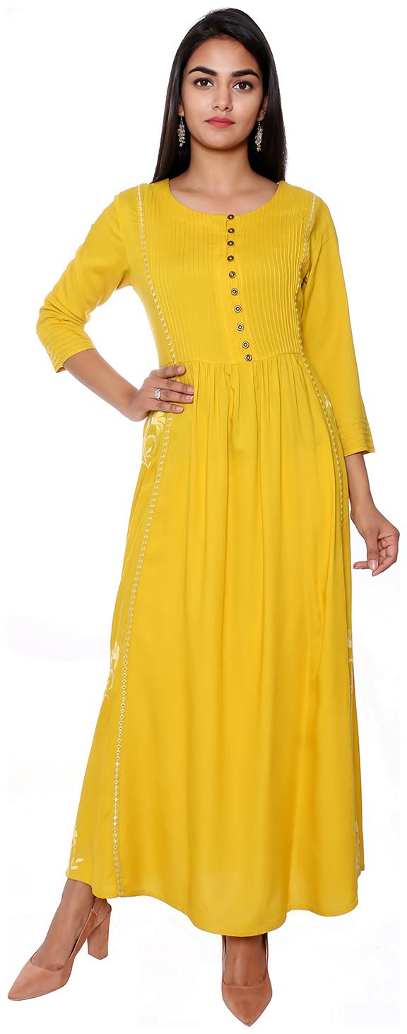

FABGLOBAL Yellow Embroidered A-line dress