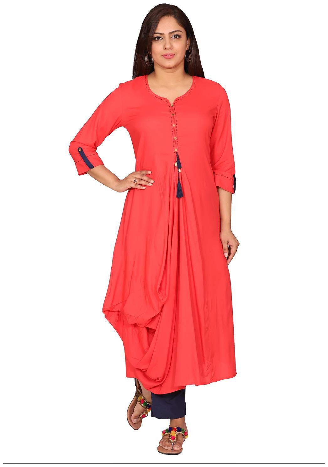 

FABGLOBAL Women Pink Solid Straight Kurti