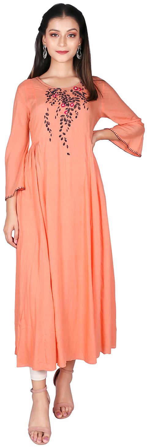 

FABGLOBAL Women Modal Embroidered Kurta Orange