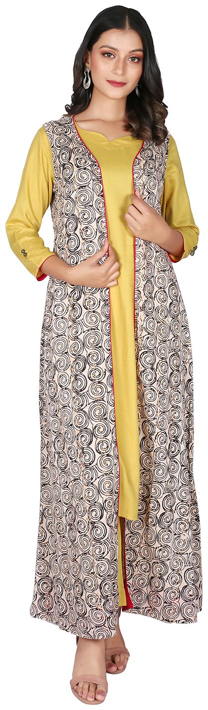 

FABGLOBAL Women Yellow Printed Layered Kurta With Pants