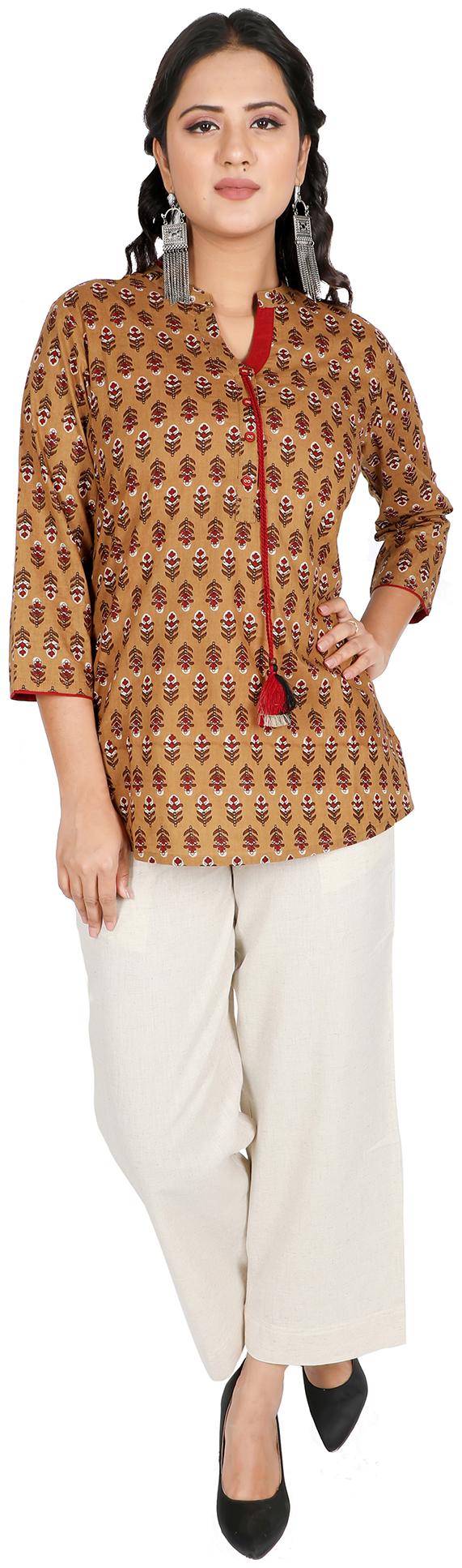

FABGLOBAL Women Printed A-line top - Brown