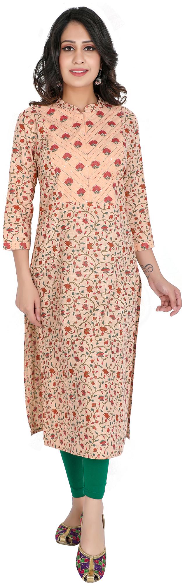 

FABGLOBAL Women Peach Floral Straight Kurta