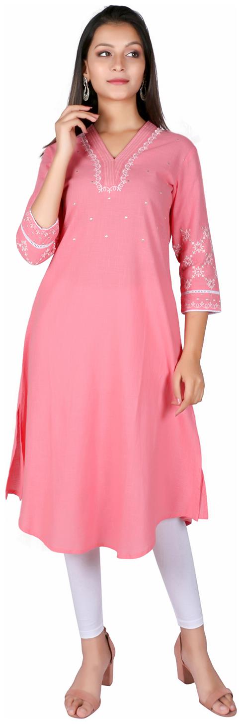 

Fabglobal Women Pink Embroidered Cotton Kurta
