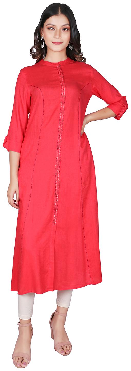 

FABGLOBAL Women Rayon Solid Kurta Pink