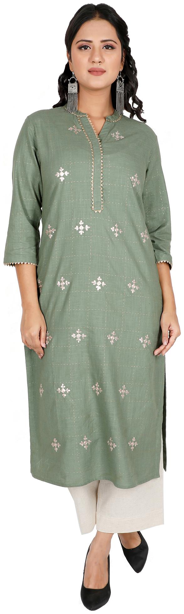 

FABGLOBAL Women Green Printed Straight Kurta