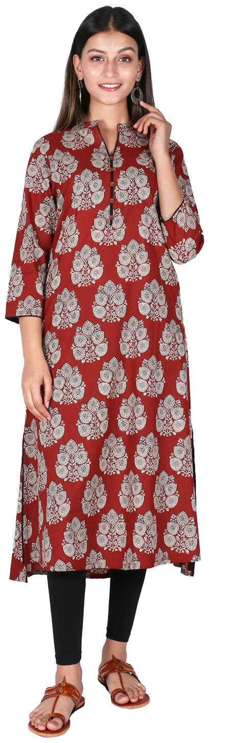 

FABGLOBAL Women Cotton Printed Kurta Maroon