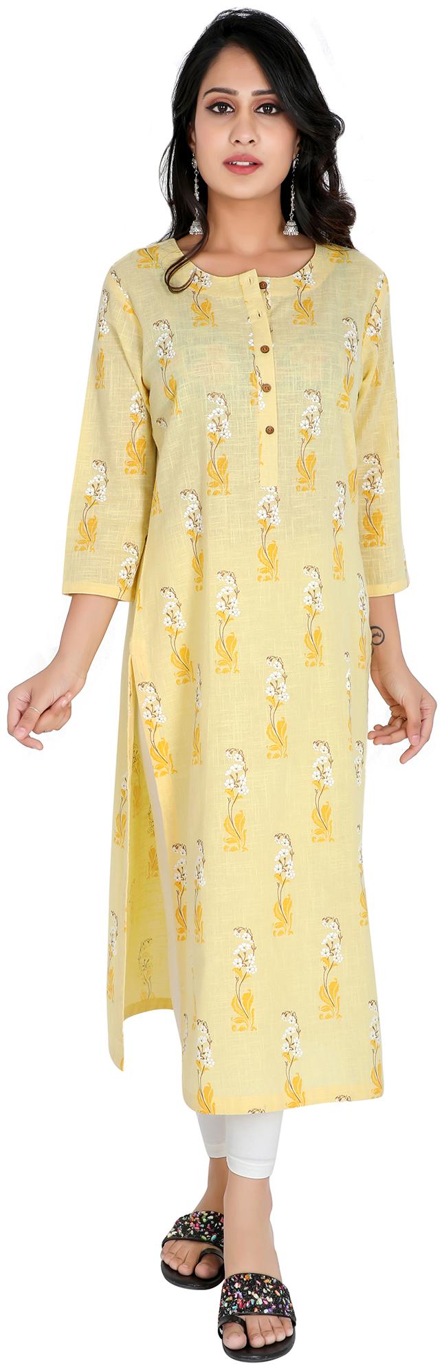 

FABGLOBAL Women Yellow Floral Straight Kurta