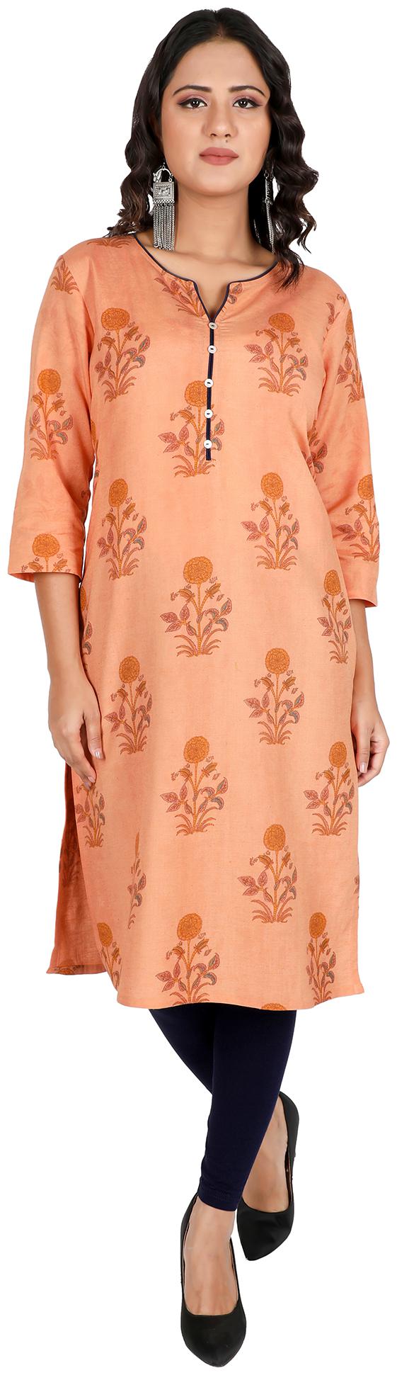 

FABGLOBAL Women Peach Floral Straight Kurta
