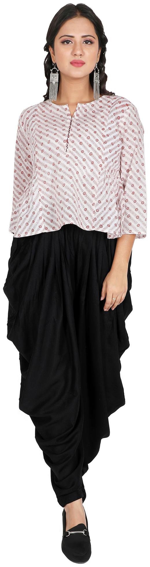 

FABGLOBAL Women Printed A-line top - Red White