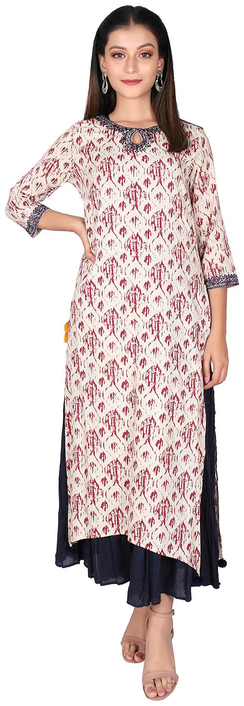 

FABGLOBAL Women White Printed Layered Kurta