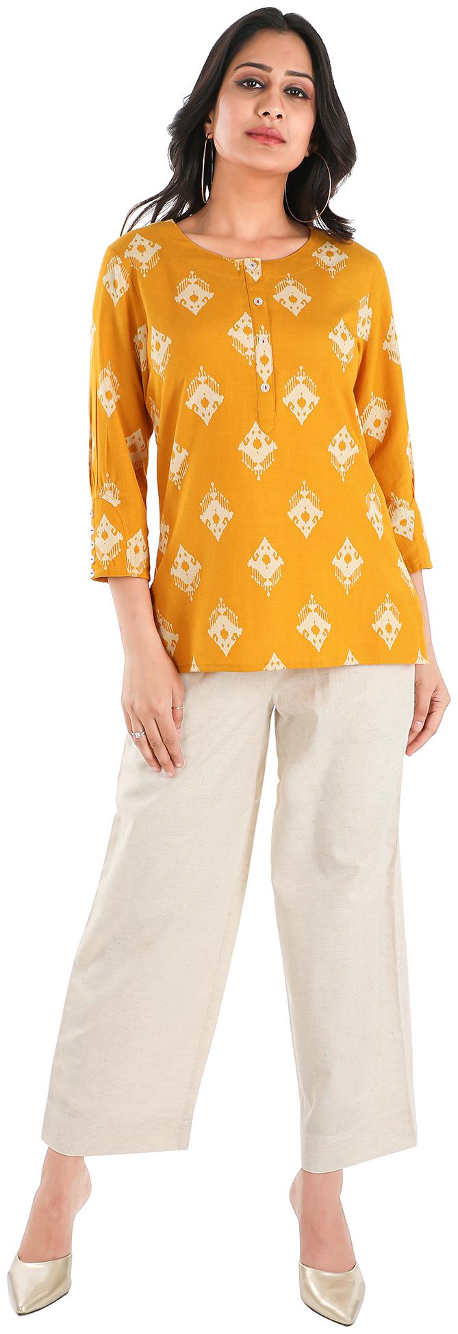 

FABGLOBAL Women Printed Regular top - Yellow