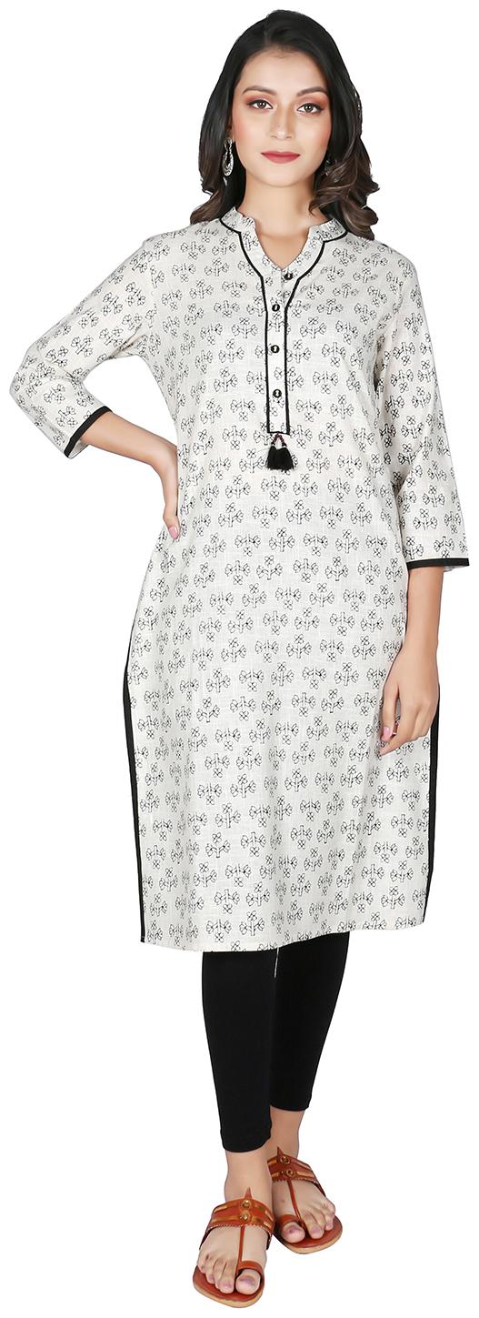 

FABGLOBAL Women Off White Printed Straight Kurta