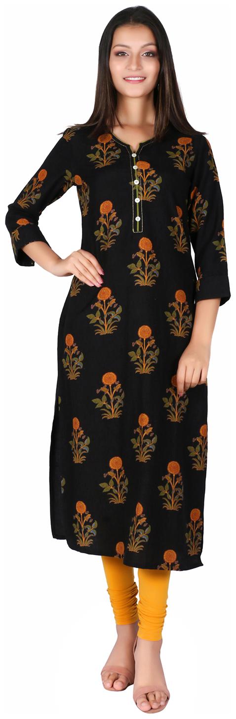 

FABGLOBAL Women Black Floral Straight Kurta