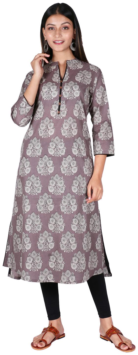 

FABGLOBAL Women Cotton Printed Kurta Grey