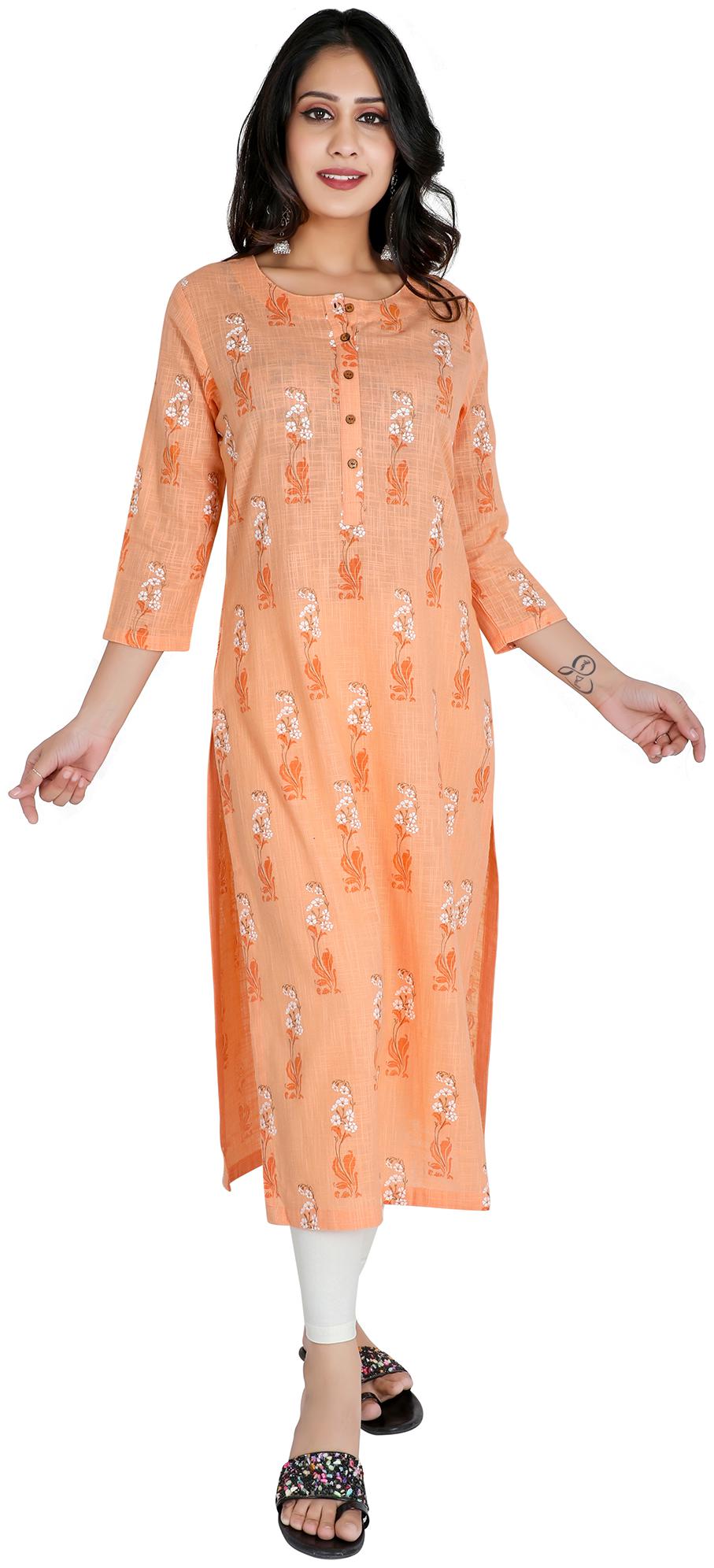 

FABGLOBAL Women Peach Floral Straight Kurta