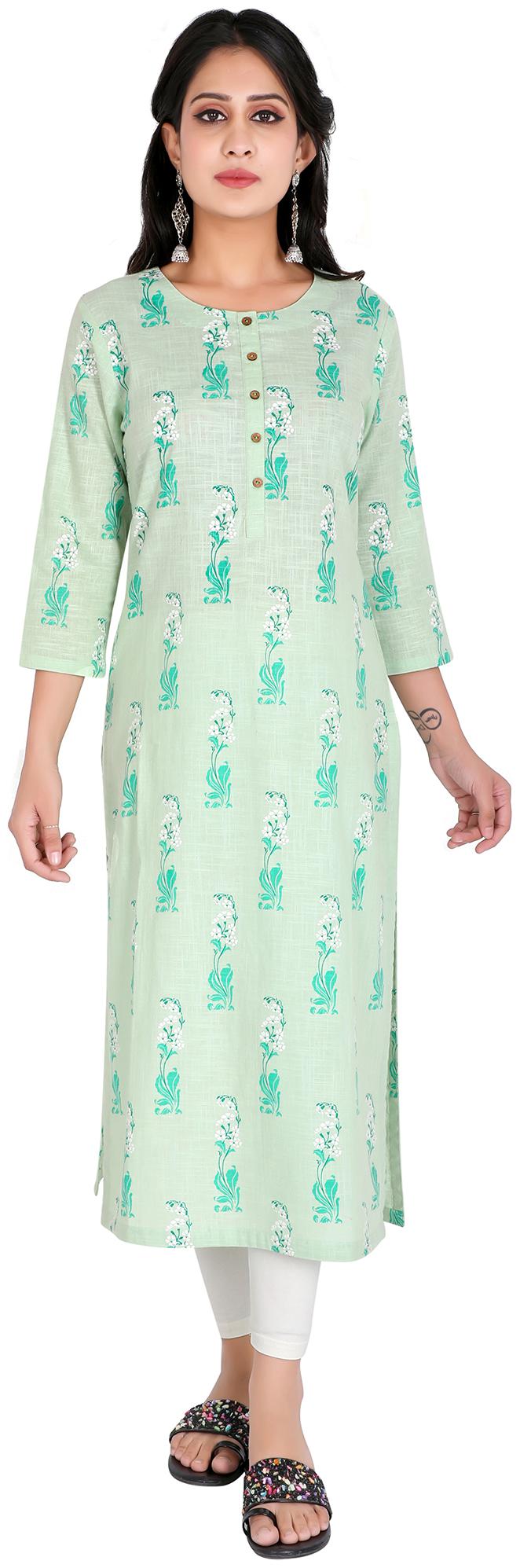 

FABGLOBAL Women Green Floral Straight Kurta