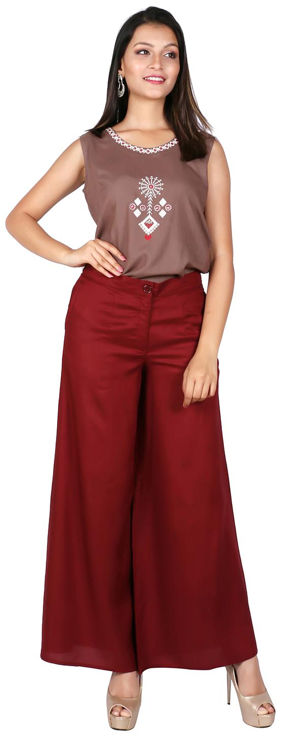 

FABGLOBAL Women Rayon Solid Regular Maroon