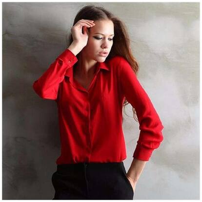 FABRANGE Women Red Solid Regular Fit Shirt