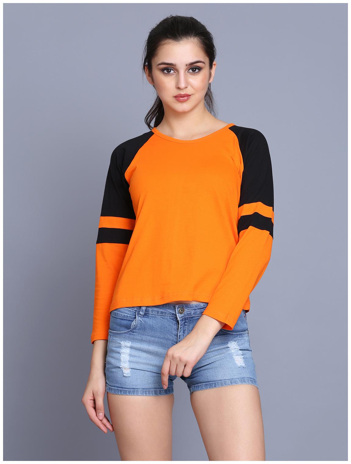 

fabstone collection Women Orange Regular fit Round neck Cotton T shirt