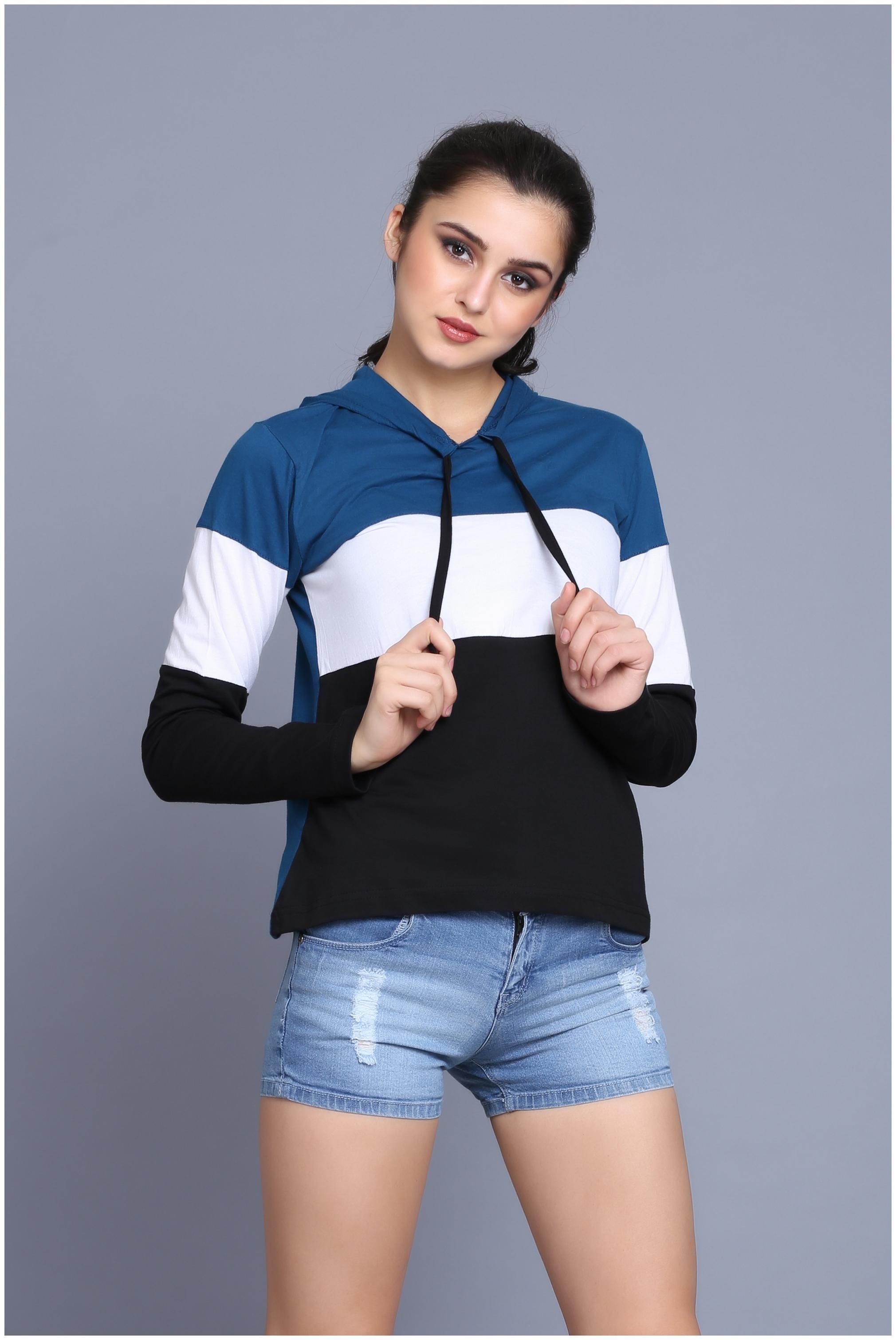 

fabstone collection Women Multi Regular fit Hooded Cotton T shirt