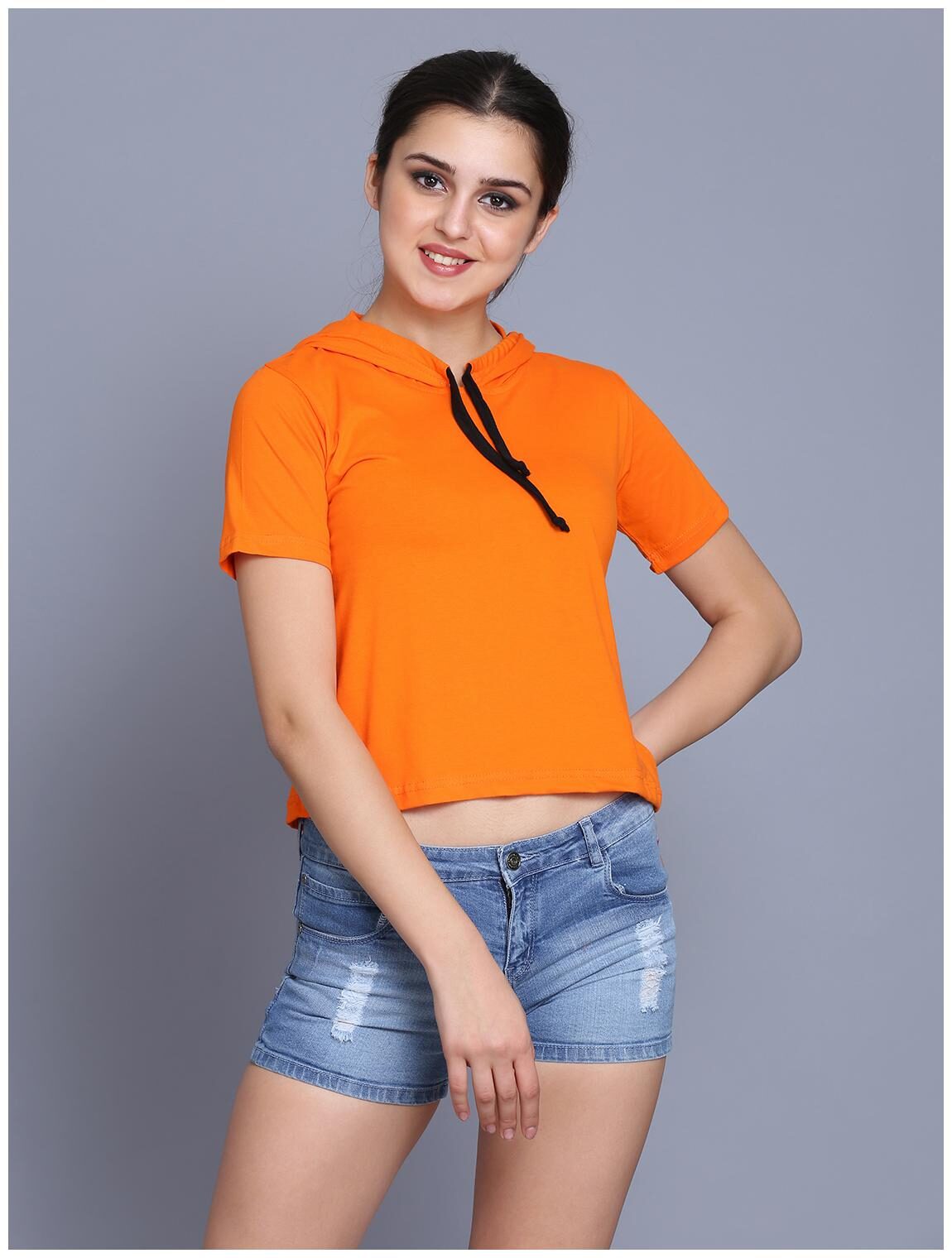 

fabstone collection Women Orange Regular fit Hooded Cotton T shirt