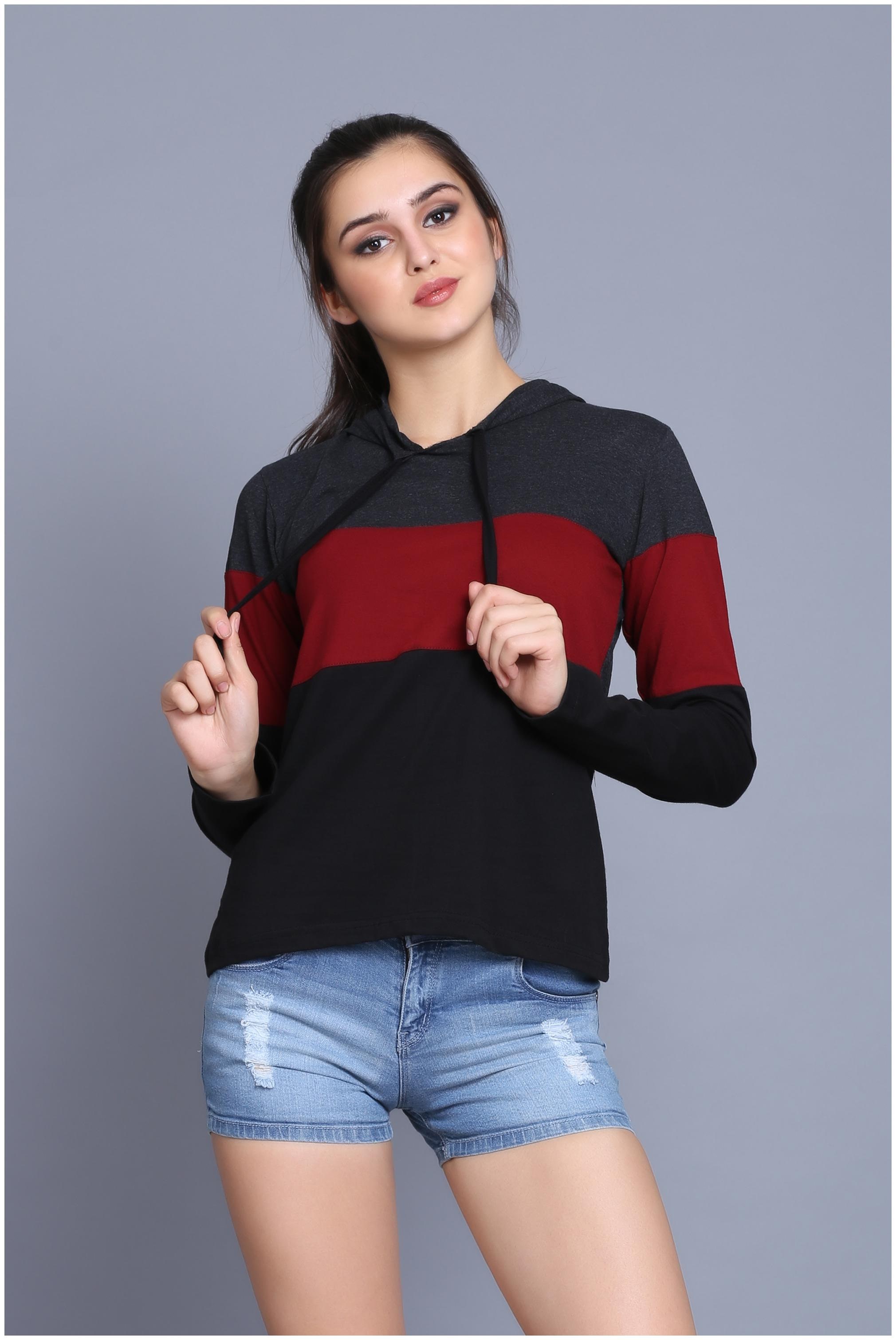 

fabstone collection Women Multi Regular fit Hooded Cotton T shirt