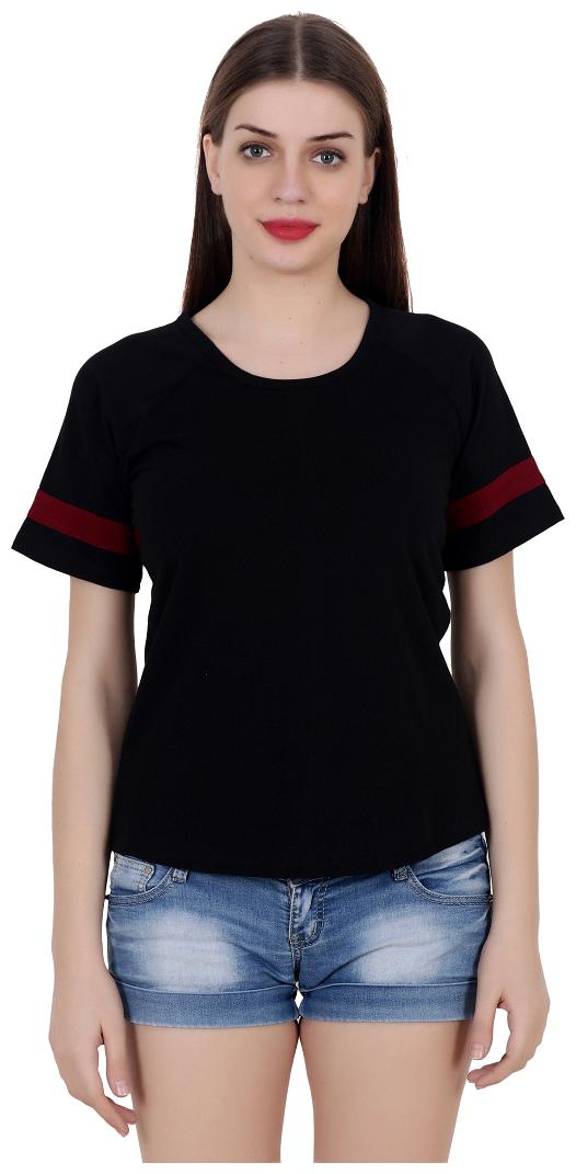 

fabstone collection Women Black Slim fit Round neck Cotton T shirt