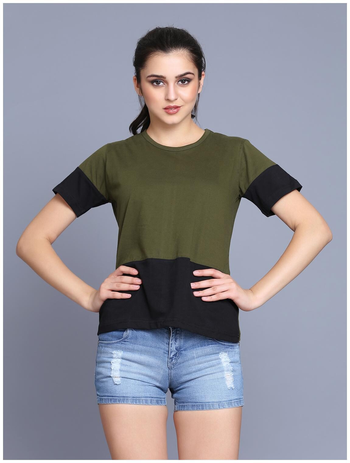 

fabstone collection Women Green Regular fit Round neck Cotton T shirt