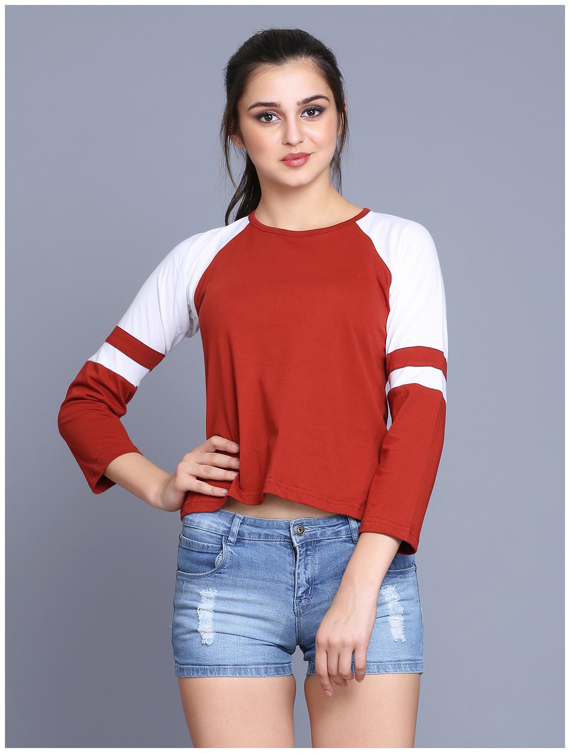 

fabstone collection Women Red Regular fit Round neck Cotton T shirt