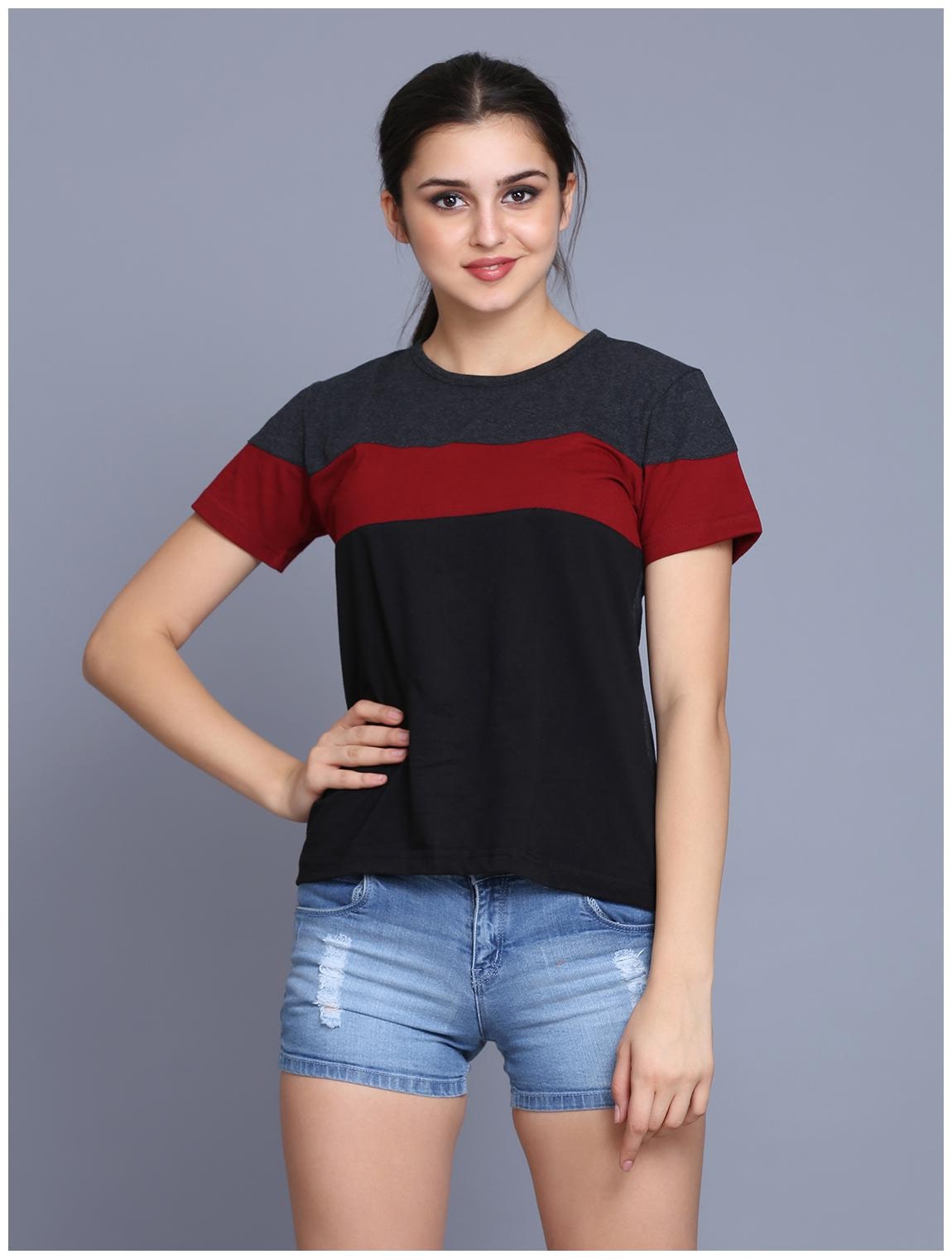 

fabstone collection Women Black Regular fit Round neck Cotton T shirt