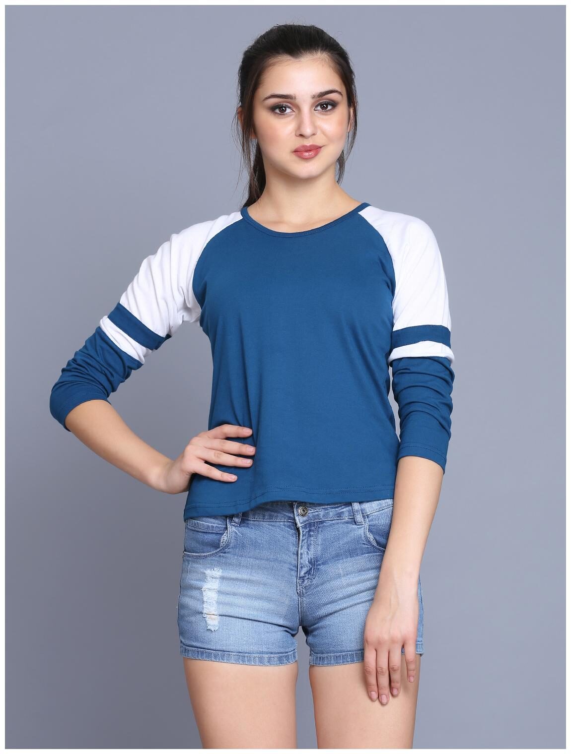 

fabstone collection Women Blue Regular fit Round neck Cotton T shirt