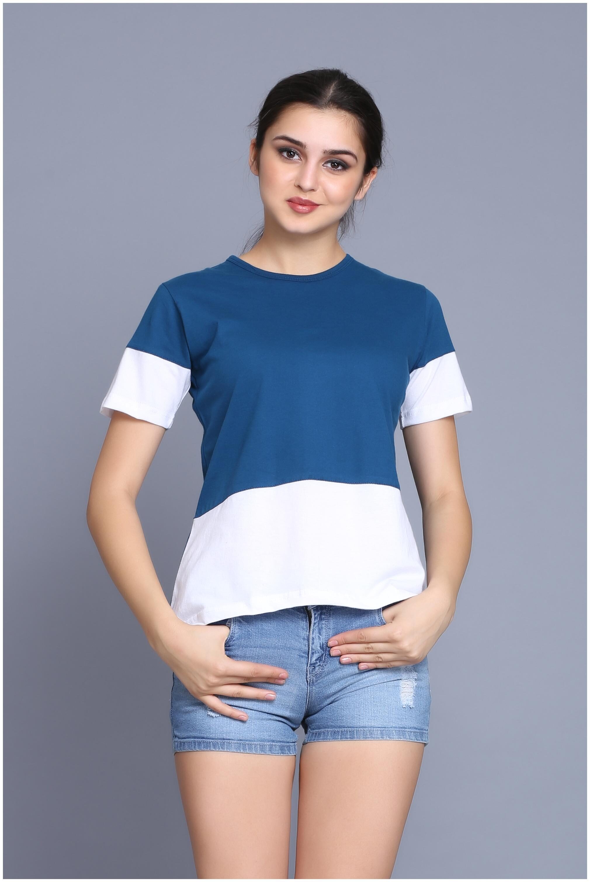 

fabstone collection Women Blue Regular fit Round neck Cotton T shirt