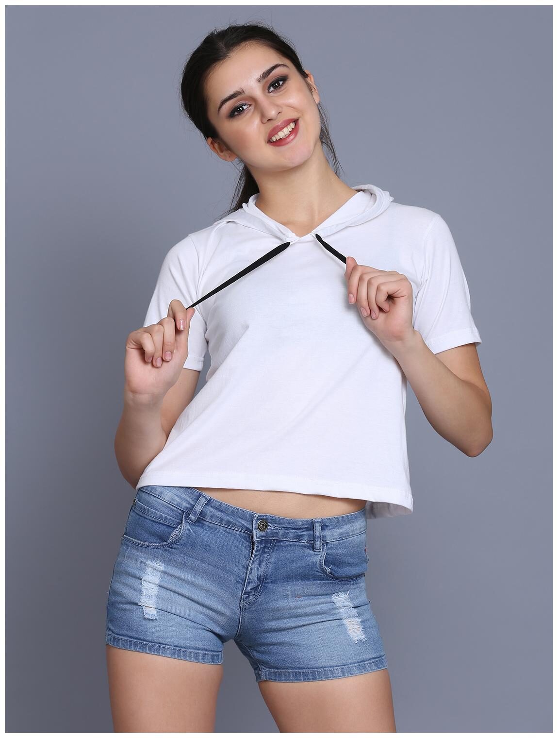 

fabstone collection Women White Regular fit Hooded Cotton T shirt