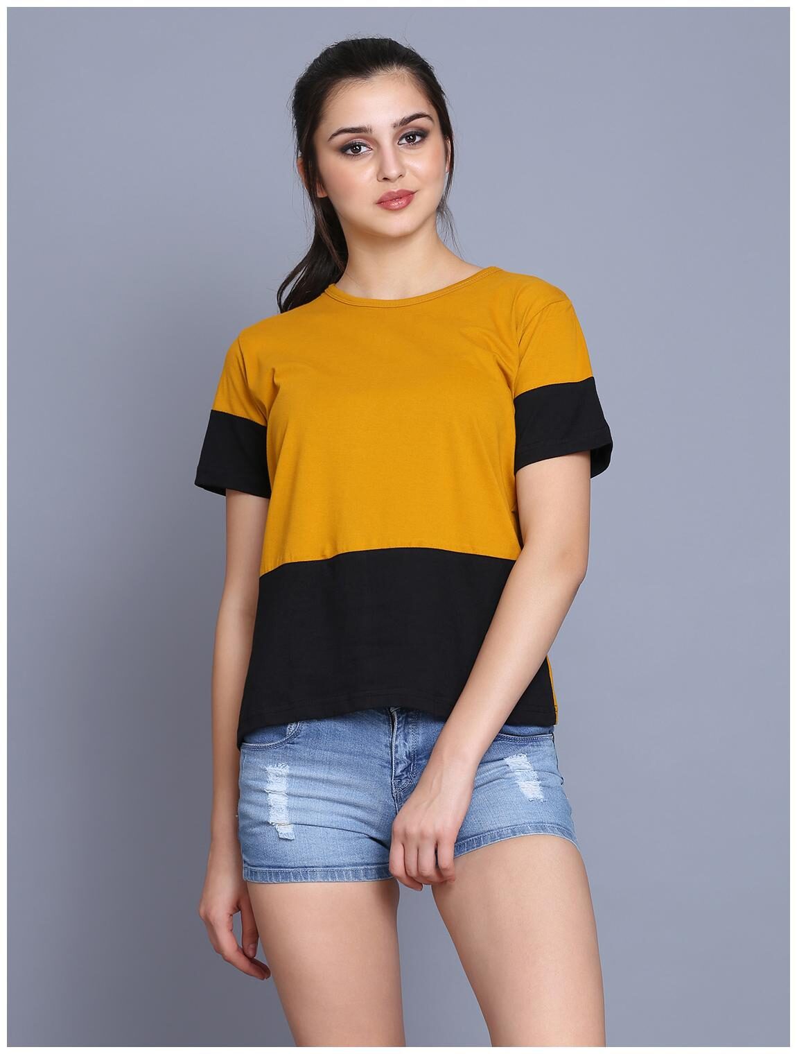 

fabstone collection Women Yellow Regular fit Round neck Cotton T shirt