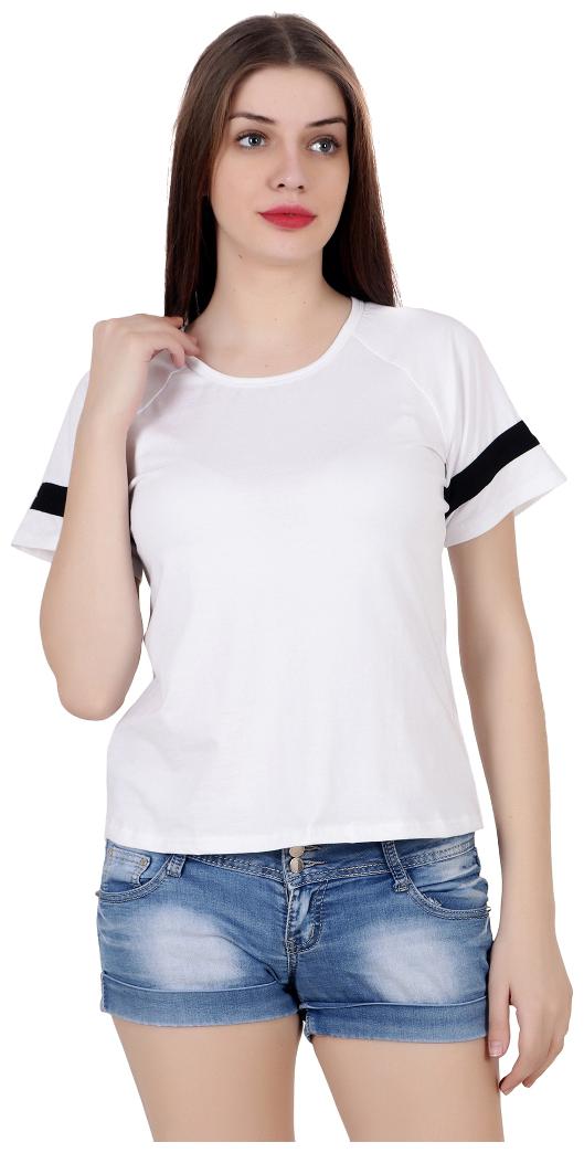 

fabstone collection Women White Slim fit Round neck Cotton T shirt