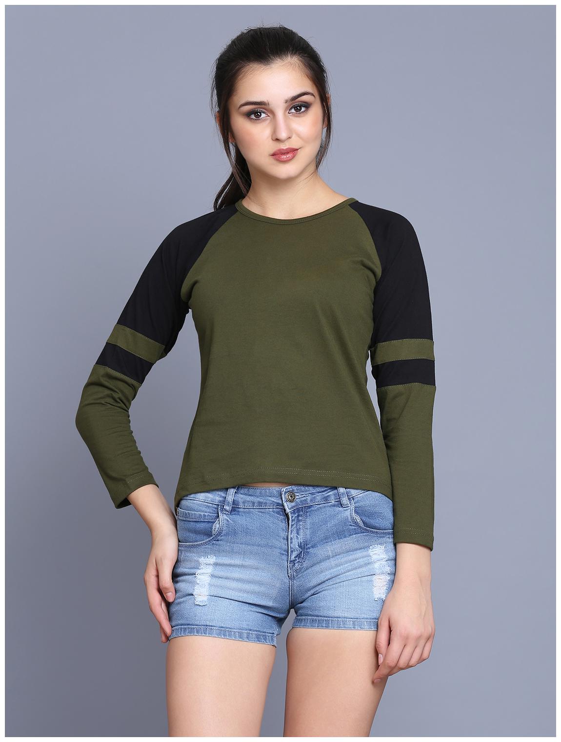 

fabstone collection Women Green Regular fit Round neck Cotton T shirt