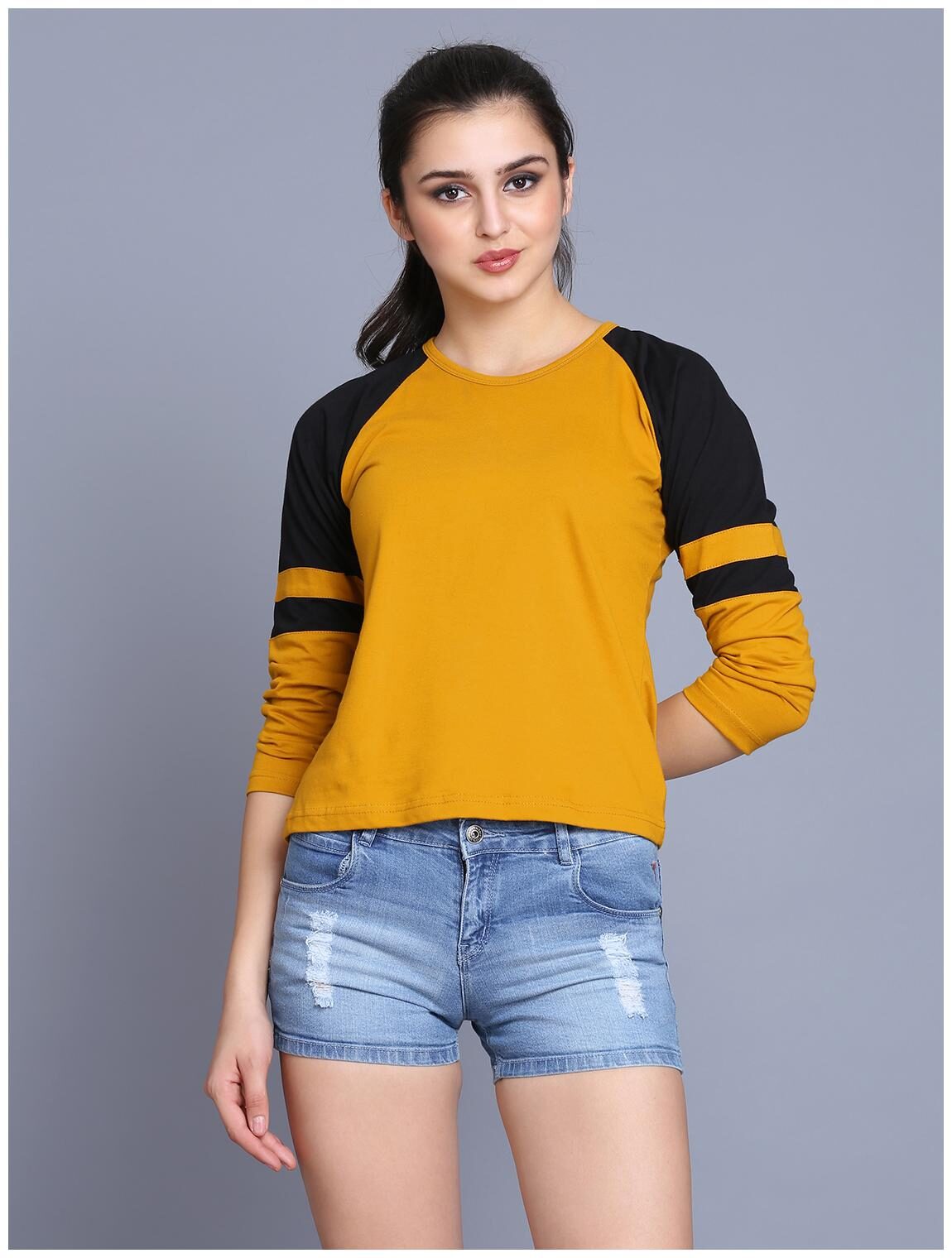 

fabstone collection Women Yellow Regular fit Round neck Cotton T shirt