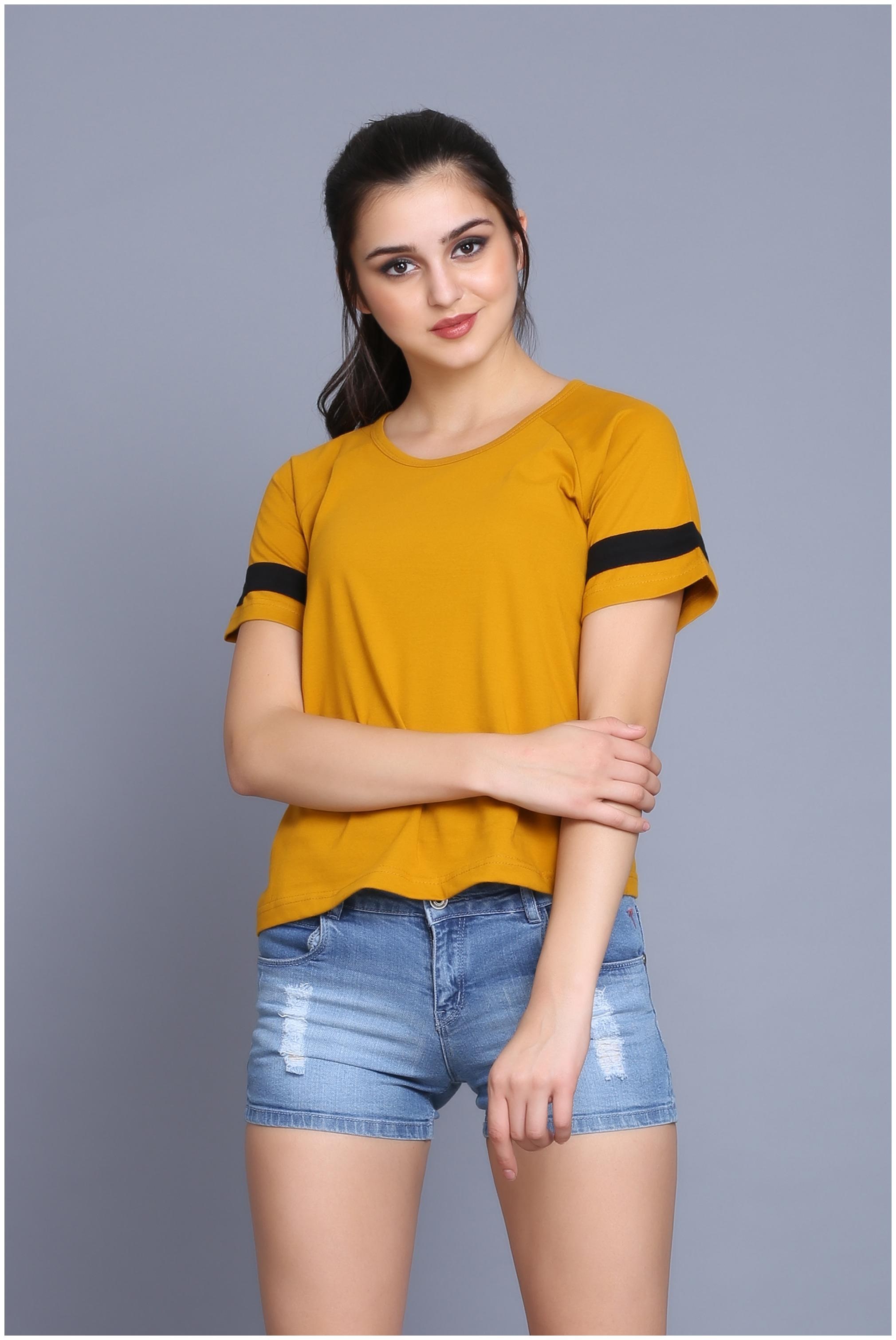 

fabstone collection Women Orange Regular fit Round neck Cotton T shirt