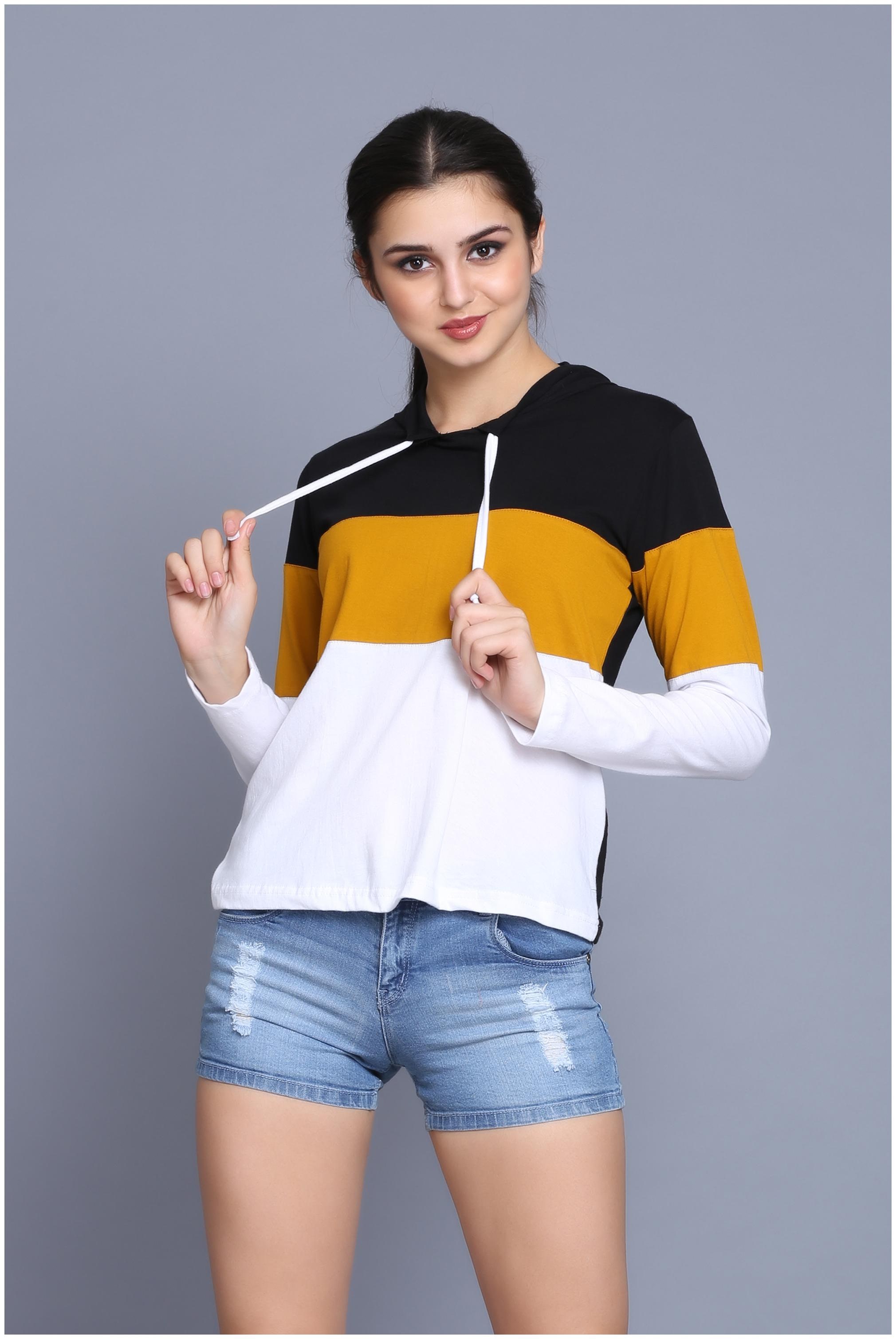 

fabstone collection Women Multi Regular fit Hooded Cotton T shirt