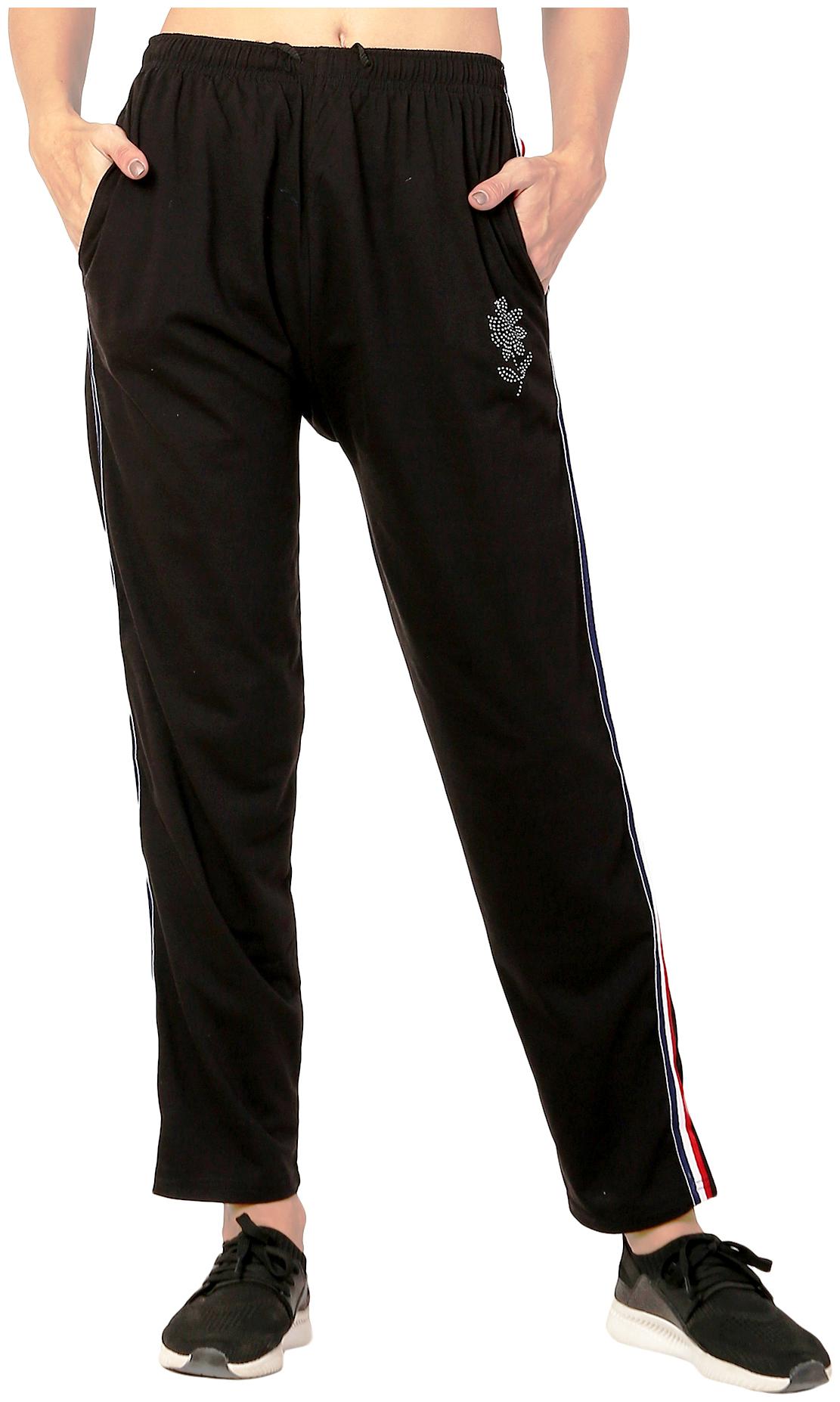 

Facio Women s Cotton Blend Solid Track Pants (Black)